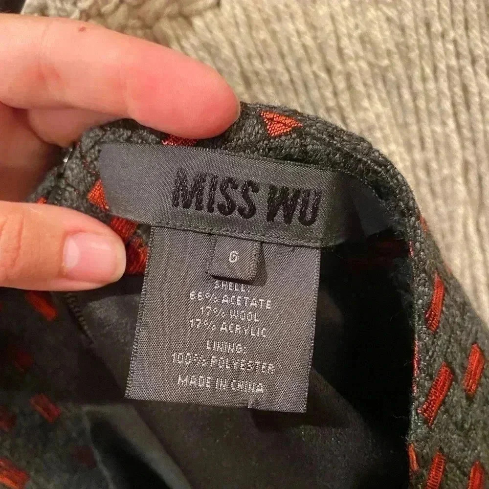 Miss Wu By Jason Wu Red Pattern Wool Mini Pencil … - image 2